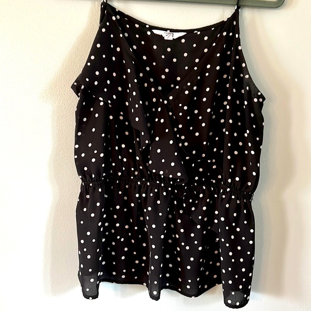 WOMENS Large Black & White Polka Dot Peplum Tank
